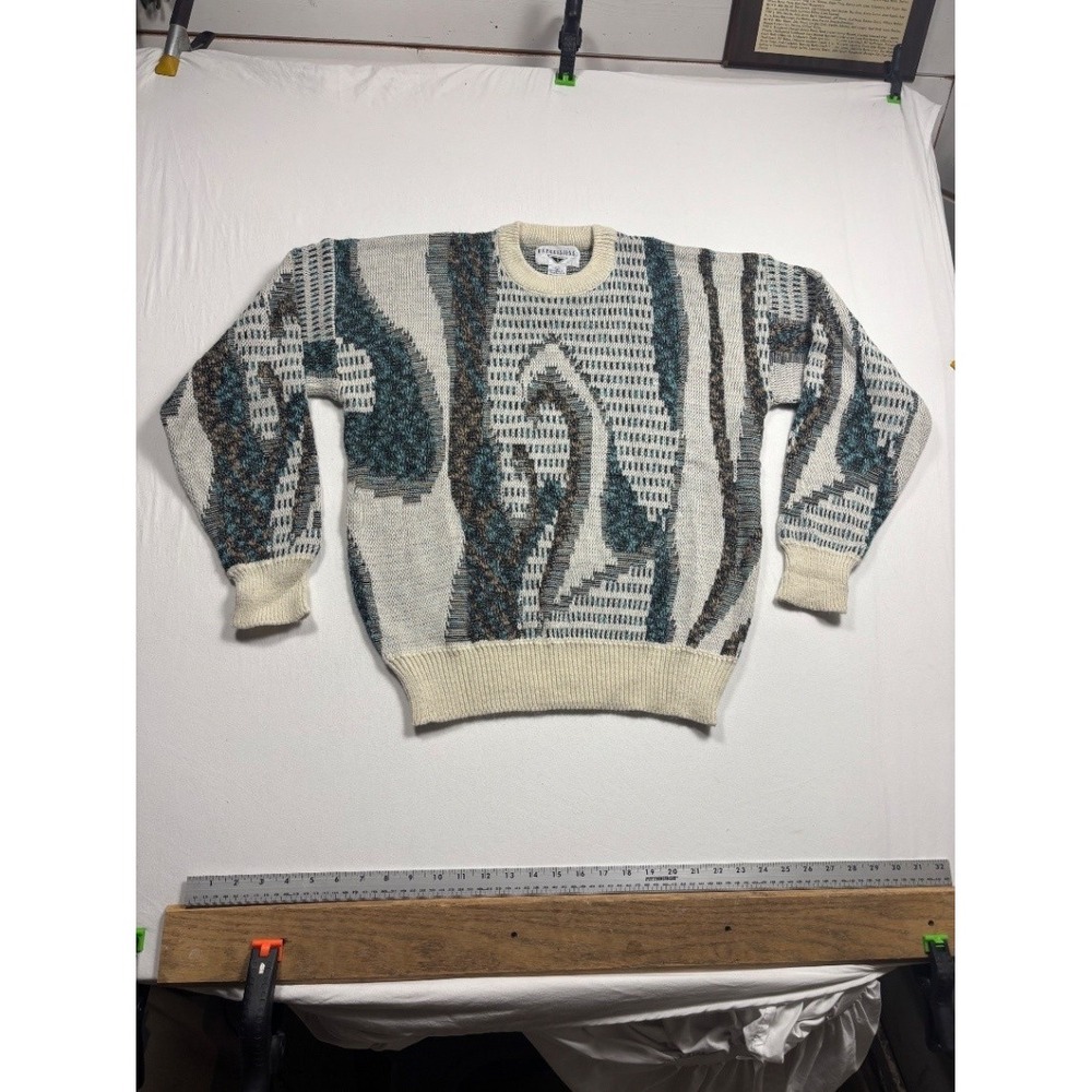 Vintage Expressions Mens Coogi Style 3D Knit Crewneck Sweater Multicolor Large